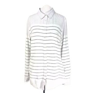 Merona Striped Gray White Button Up 100% Gauze Type Cotton Blouse Large